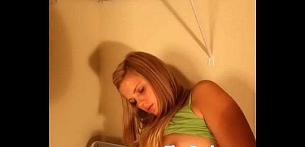  Tiny Becky gets naughty in the laundry room